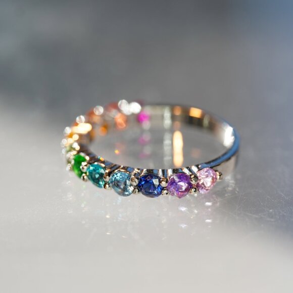 12 Stone Rainbow Pride Ring - Price includes custom sizing - Picture 5 of 14